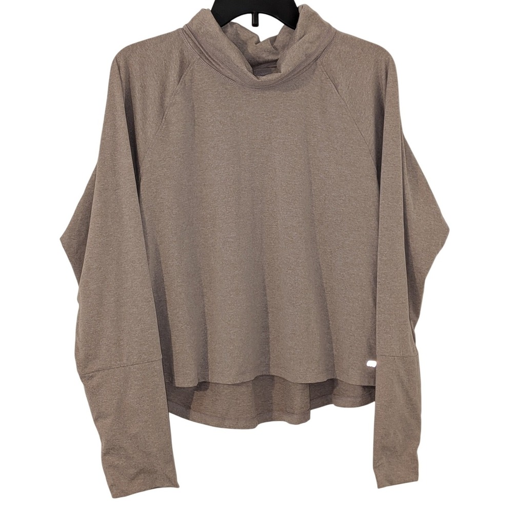 Marika Womens XL Funnel Neck Pleated Back Long Sleeve Pullover Heather‎ Taupe